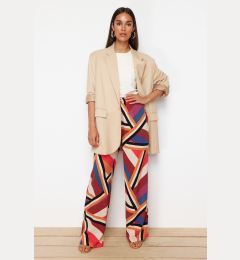 Снимка на Trendyol Red Wide Leg Patterned Woven Trousers with Elastic Waist Tie Detail