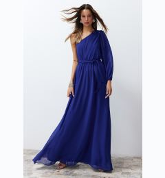 Снимка на Trendyol Saks A-Cut One Sleeve Accessories Woven Chiffon Long Evening Evening Dress