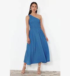 Снимка на Trendyol Saks One-Shoulder Midi Woven Dress with Waist and Gimped Top