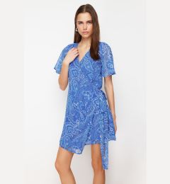 Снимка на Trendyol Saxe Blue Shawl Patterned Wrap Mini Woven Dress