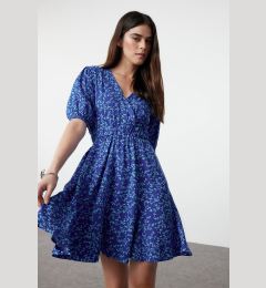 Снимка на Trendyol Saxe Floral Mini Skater Form Double Breasted Collar Woven Dress