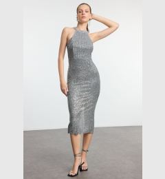 Снимка на Trendyol Silver Fitted Knitted Lined Shiny Sequin Elegant Evening Dress