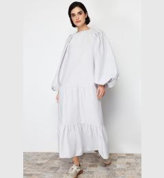 Снимка на Trendyol Stone Balloon Sleeve Layered Cotton Woven Dress