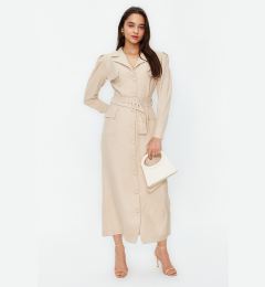 Снимка на Trendyol Stone Belted Linen Look Woven Shirt Dress