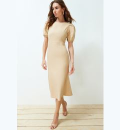 Снимка на Trendyol Stone Body Wrap Balloon Sleeve Midi Woven Dress