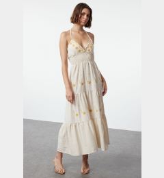 Снимка на Trendyol Stone Floral Embroidered Midi Woven Dress