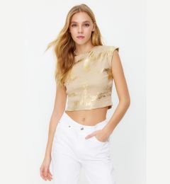 Снимка на Trendyol Stone Foil/Glossy Print Fitted Crop Cotton Stretch Knitted Blouse