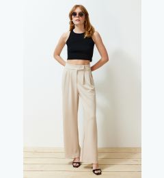 Снимка на Trendyol Stone Hook and Loop Closure High Waist Pleated Wide Leg/Wide Cut Knitted Trousers