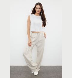 Снимка на Trendyol Stone Premium Waist Detailed Linen Blended High Waist Wide Leg Trousers