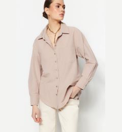 Снимка на Trendyol Stone Single Pocket Boyfriend/Wide Fit Cotton Woven Shirt