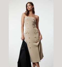 Снимка на Trendyol Stone Straight Cut Button Detailed Strapless Midi Woven Dress