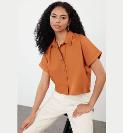 Снимка на Trendyol Tan Half Sleeve Regular Regular Pattern Woven Shirt