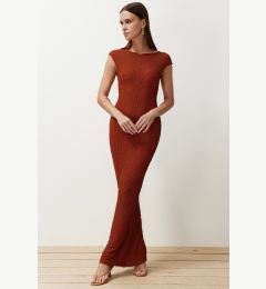 Снимка на Trendyol Tile Textured Fabric Fitted Moon Sleeve Stretchy Knitted Midi Pencil Dress