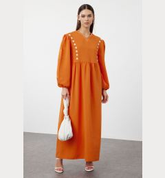 Снимка на Trendyol Tile V-Neck Detailed Woven Linen Look Dress