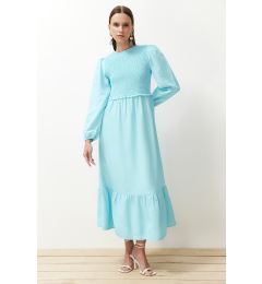 Снимка на Trendyol Turquoise Gipe Detailed Crew Neck Woven Dress