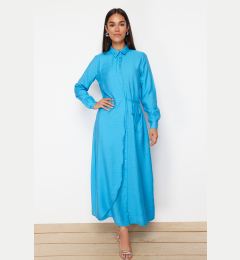 Снимка на Trendyol Turquoise Side Tie Woven Shirt Linen Look Dress