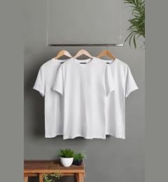 Снимка на Trendyol White 3-Pack Black Slim/Slim Cut Crew Neck Basic 100% Cotton T-Shirt