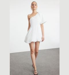 Снимка на Trendyol White A-Line Balloon Skirt Detailed One Shoulder Poplin Woven Short Dress