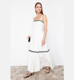 Снимка на Trendyol White Belted Black Stripe Accessory Detailed Maxi Woven Dress