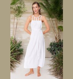 Снимка на Trendyol White Belted Maxi Woven Tie-Up 100% Cotton Beach Dress