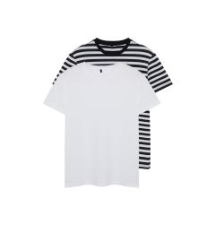 Снимка на Trendyol White-Black Striped Basic Regular/Normal Cut 2-Pack Short Sleeve T-Shirt