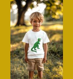 Снимка на Trendyol White Boy's Dinosaur Sequined Short Sleeve Cotton Knit T-Shirt