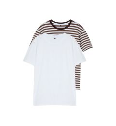 Снимка на Trendyol White-Brown Striped Regular/Normal Cut 2-Pack Short Sleeve T-Shirt