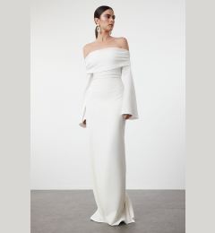 Снимка на Trendyol White Carmen Collar Knitted Long Elegant Evening Dress