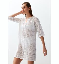 Снимка на Trendyol White Mini Knitwear Tie-Up Beach Dress