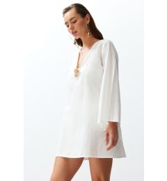 Снимка на Trendyol White Mini Woven 100% Cotton Beach Dress with Premium Accessories