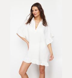 Снимка на Trendyol White Mini Woven Ruffled Beach Dress