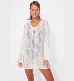 Снимка на Trendyol White Mini Woven Tie Lace Beach Dress