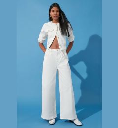 Снимка на Trendyol White More Sustainable Elastic Waist High Waist Extra Wide Leg Palazzo Jeans