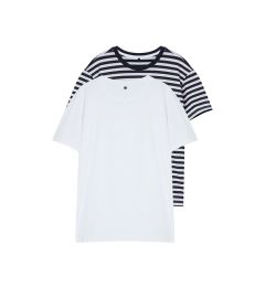 Снимка на Trendyol White-Navy Blue Striped Regular/Normal Cut 2-Pack Short Sleeve T-Shirt