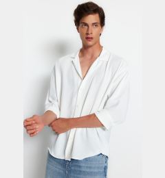 Снимка на Trendyol White Oversize Fit Open Collar Summer Linen Look Shirt