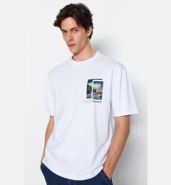 Снимка на Trendyol White Oversize/Wide Cut Short Sleeve Landscape Printed T-Shirt