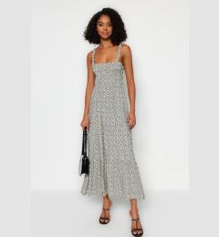 Снимка на Trendyol White Polka Dot Straight Cut Strap Square Neck Gipe Detailed Woven Midi Dress