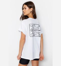 Снимка на Trendyol White Printed Boyfriend/Wide Fit Knitted T-Shirt