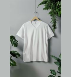 Снимка на Trendyol White Regular/Normal Cut V-Neck Basic 100% Cotton T-Shirt