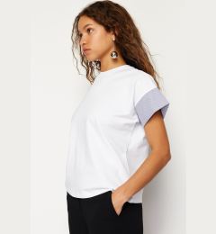 Снимка на Trendyol White Relaxed Poplin Sleeve Detailed Knitted T-Shirt