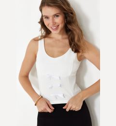 Снимка на Trendyol White Ribbon Detailed Sleeveless Fitted Knitted Blouse