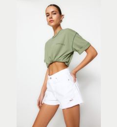 Снимка на Trendyol White Ripped Regular Waist Denim Shorts