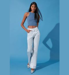 Снимка на Trendyol White Shiny Metallic Printed High Waist Wide Leg Jeans