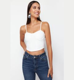 Снимка на Trendyol White Strappy Crop Knitted Blouse