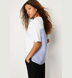 Снимка на Trendyol White Striped Poplin Detail Oversize/Wide Fit Knitted T-Shirt