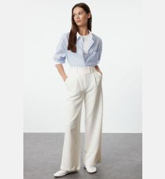 Снимка на Trendyol White Waist Detailed Straight Cut Woven Fabric Trousers