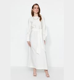 Снимка на Trendyol White Wide Belted Zipper Cuffed Unlined Linen Look Dress