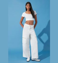 Снимка на Trendyol White Zipper Detailed High Waist Wide Leg Jeans