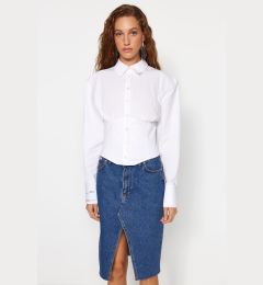 Снимка на Trendyol X Sagaza Studio White Corset Detailed Poplin Shirt