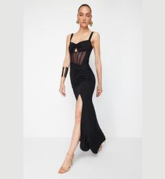 Снимка на Trendyol X Zeynep Tosun Black Cut Out Detailed Knitted Long Evening Dress & Graduation Dress